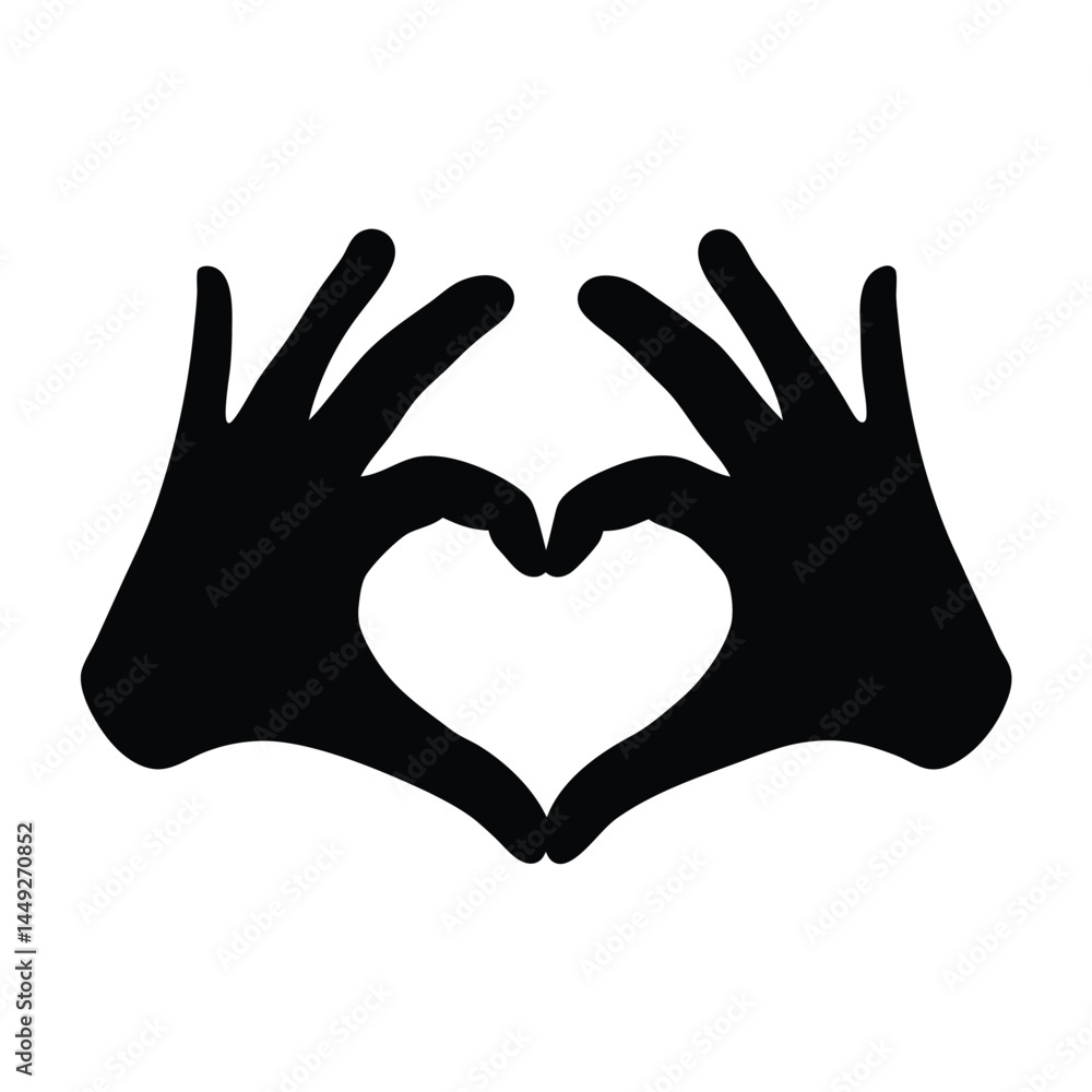 Obraz premium Black silhouette of two hands forming a heart shape