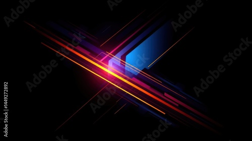Vibrant, intersecting light streaks on black background