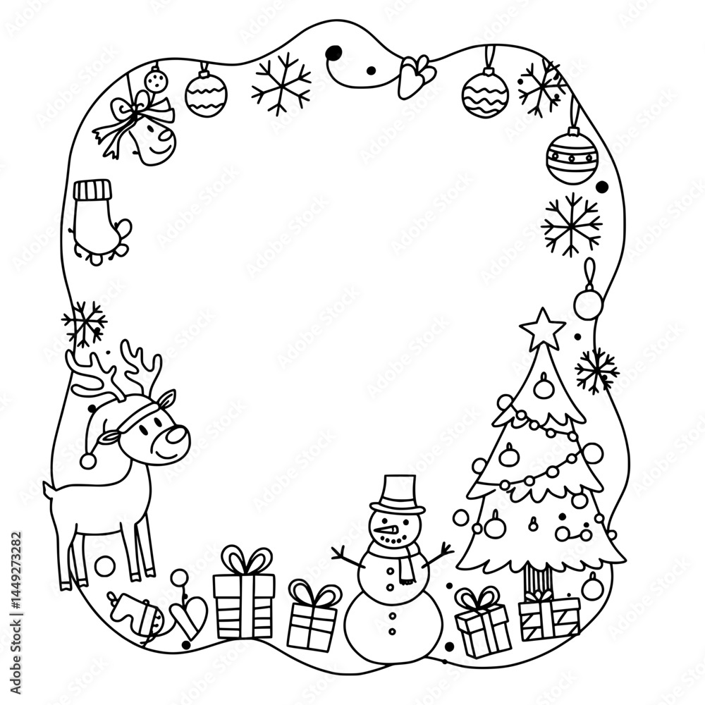 Fototapeta premium line doodle art frame of Christmas