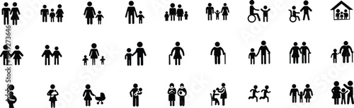  Diverse Family and Social Pictograms grass silhouette vector illustration