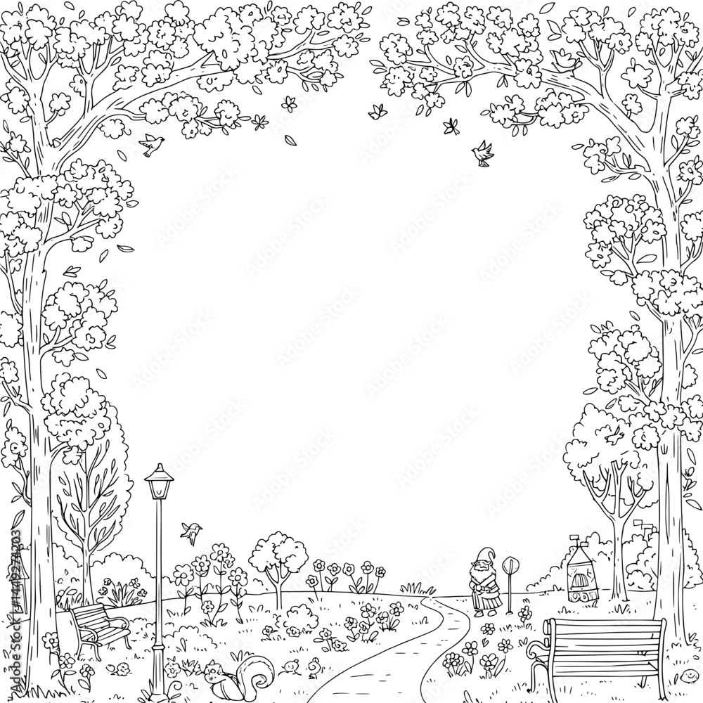 line doodle art frame of spring garden line doodle art frame of spring garden