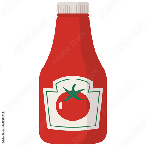 Red ketchup bottle flat vector icon isolated on white background