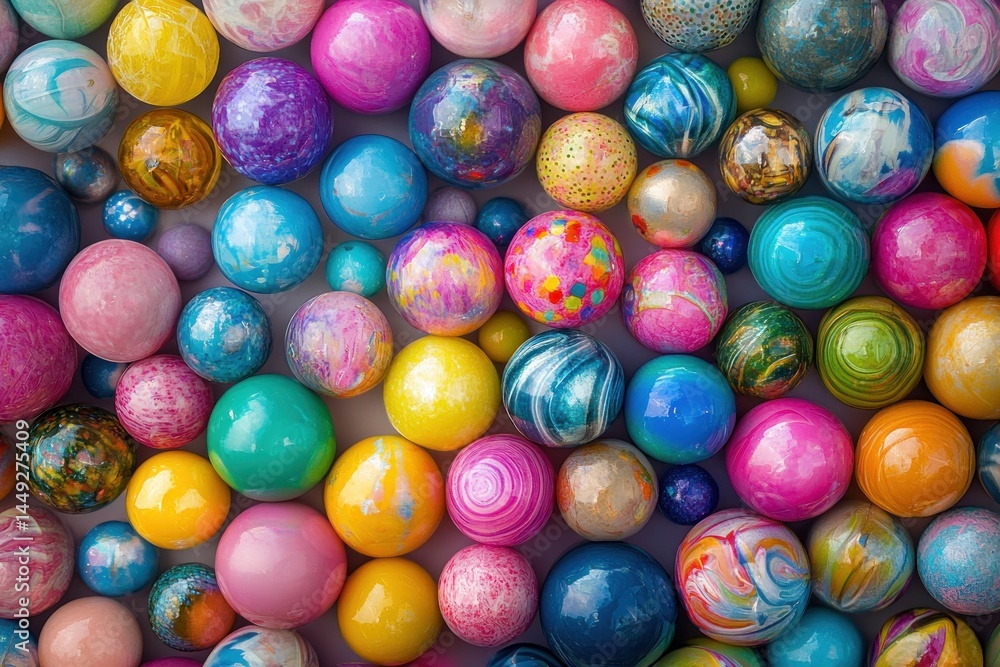 full frame of colorful toy balls, bright and vibrant mix