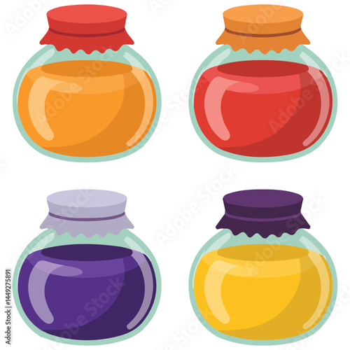 Set of jam jars colorful vector art isolated on white background