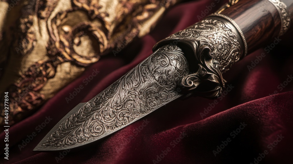 Ornate antique-style knife with intricate designs Ornate antique-style knife with intricate designs