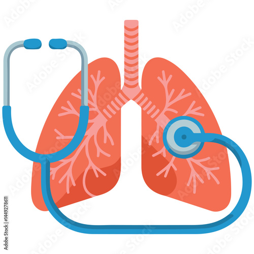 Human lungs with stethoscope medical vector art isolated on white background