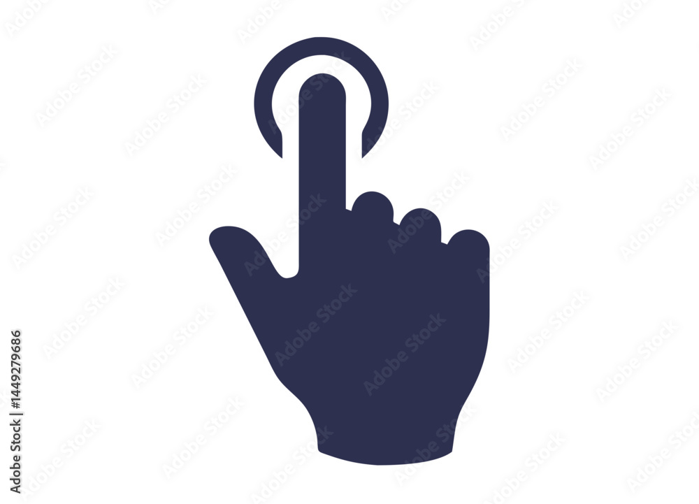 Illustration of a Hand Pressing a Circular Touchpoint – Dark Blue Silhouette Representing Interaction and Touchscreen Technology Illustration of a Hand Pressing a Circular Touchpoint – Dark Blue Silhouette Representing Interaction and Touchscreen Technology
