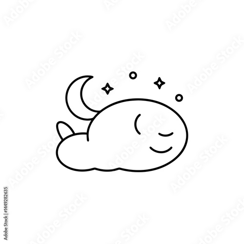 Adorable Sleeping Cloud Illustration Night Sky, Moon, Stars, Peaceful Dreams, Sweet Dreams