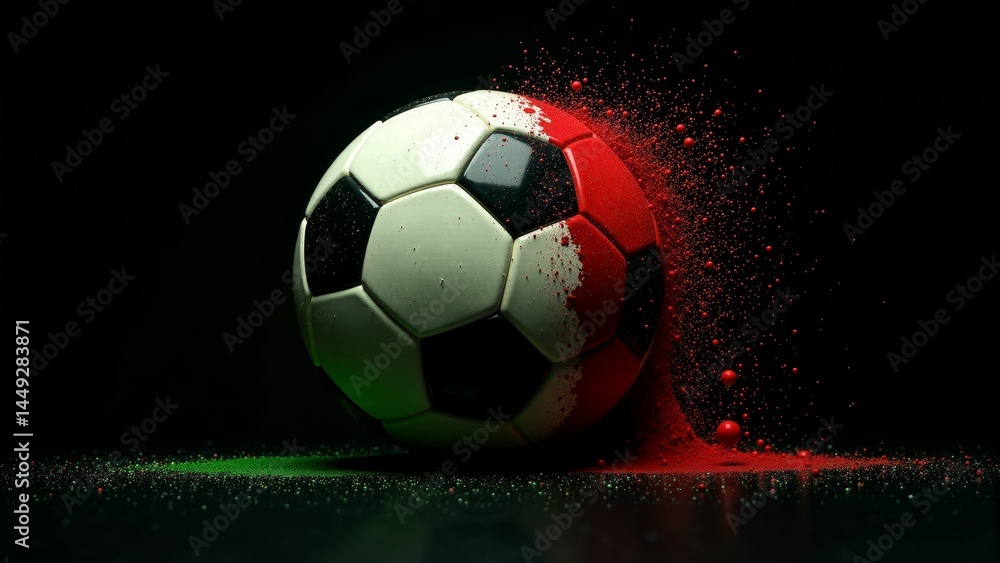 Fototapeta premium Soccer Ball Splattered With Italian Flag Colors