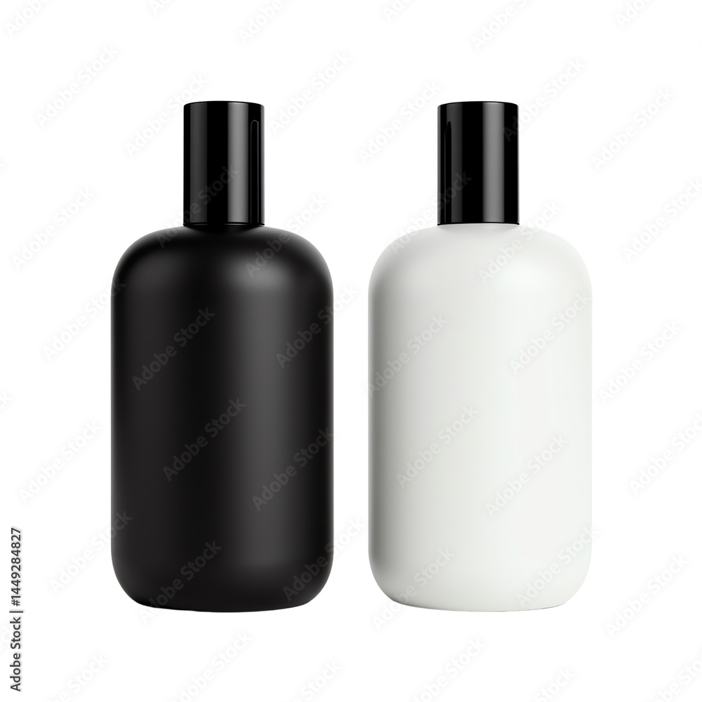 Stylish black and white cosmetic bottles. Stylish black and white cosmetic bottles.