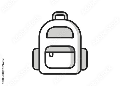 Minimalist Gray Backpack Illustration with Multiple Pockets and Handle – Functional and Versatile Design for Travel and Education Themes