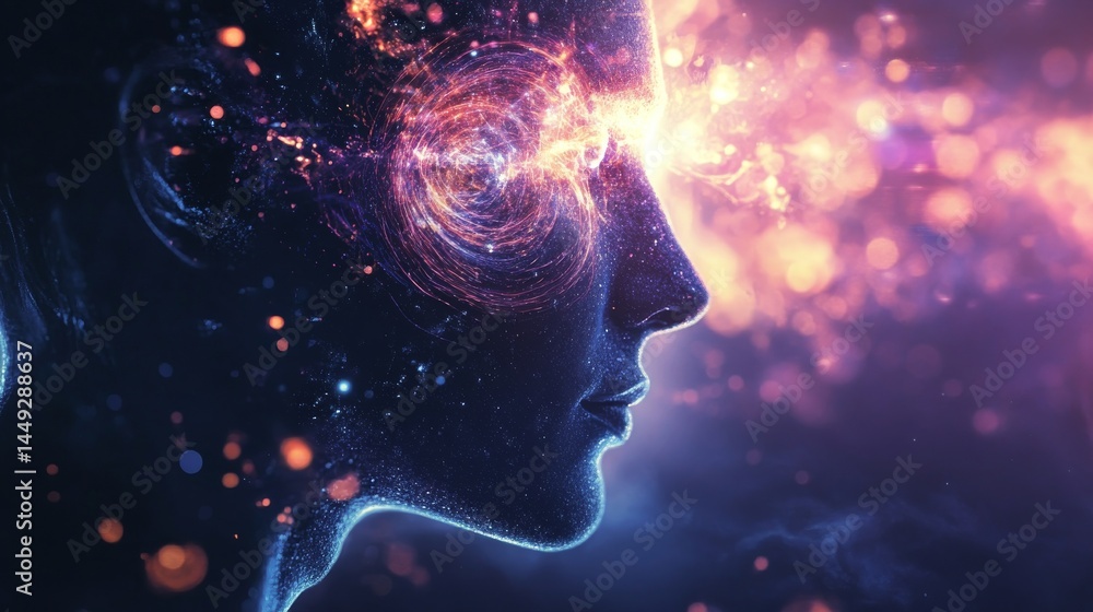 Abstract art of a human face with bright lights coming out of their eyes. A futuristic, mystical image. Abstract art of a human face with bright lights coming out of their eyes. A futuristic, mystical image.