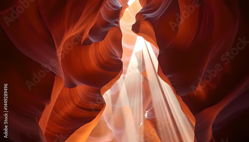 Sunlight pierces the sculpted walls of Antelope Canyon, illuminating sandstone waves with ethereal beams and painting a breathtaking masterpiece of natural light and color