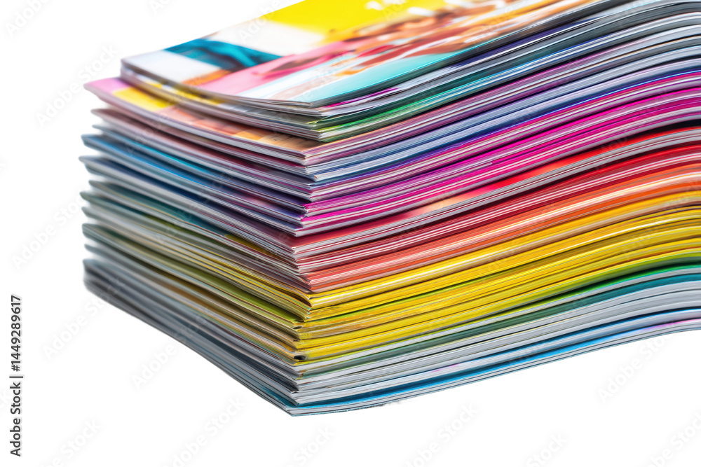 Colorful stack of brochures on white background, cut out Colorful stack of brochures on white background, cut out