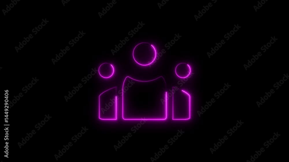 Neon glow animation of teamwork concept with three silhouette people figures Neon glow animation of teamwork concept with three silhouette people figures