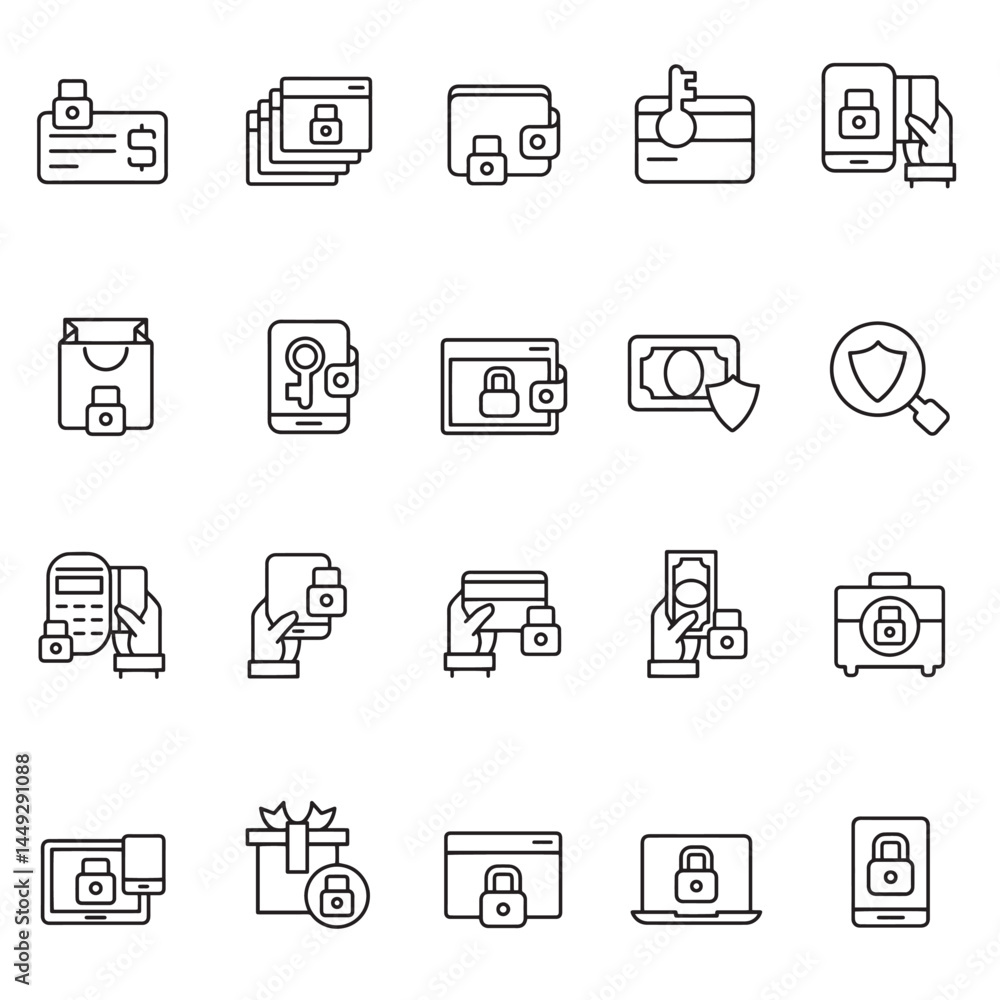 Financial security themed iconographic arrangement Financial security themed iconographic arrangement