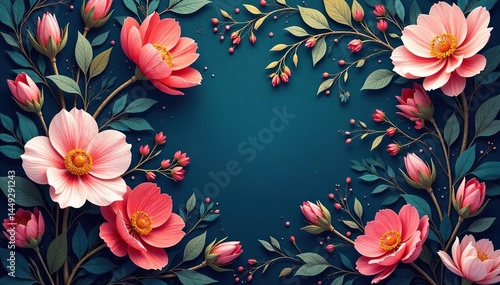 Intricate floral design with delicate leaves and blossoms creating a flowing pattern , beauty, ornate, line art