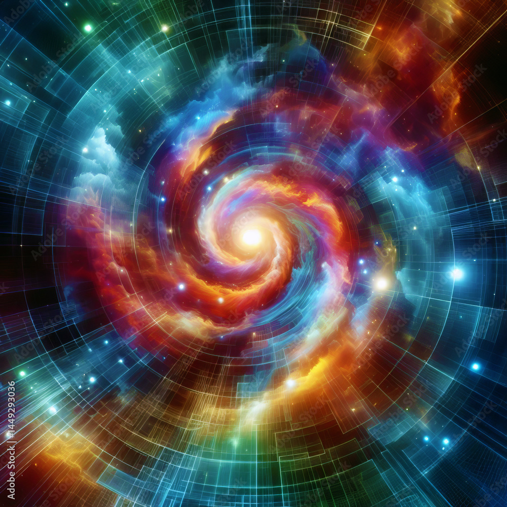 Obraz premium Abstract Sci-Fi Energy Background - Cosmic Swirls & Distorted Grids Texture