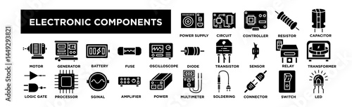 Electronic Components icon set. Editable Stroke Icon Collection.