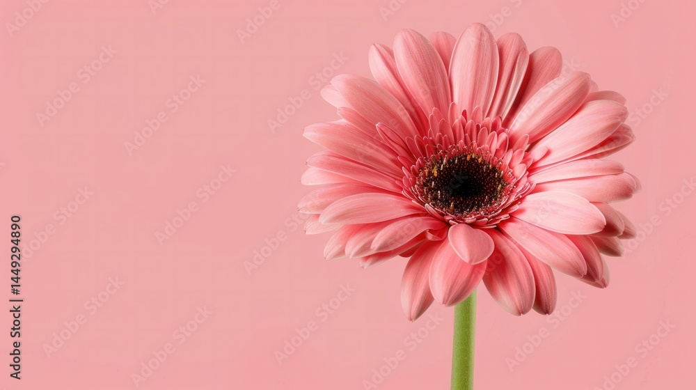 Close-up of a Bright Pink Gerbera Daisy Flower with Radiant Petals and Green Stem Against a Soft Pink Background for Nature and Floral Photography Close-up of a Bright Pink Gerbera Daisy Flower with Radiant Petals and Green Stem Against a Soft Pink Background for Nature and Floral Photography