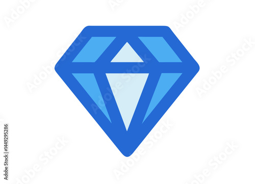 Illustration of a Blue Geometric Diamond with Symmetrical Facets – Minimalist and Elegant Design Symbolizing Value and Sophistication