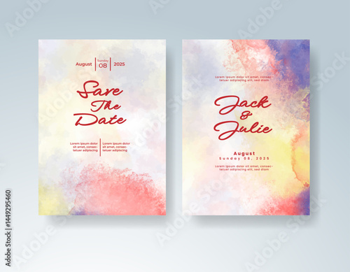 Wedding invitation with abstract splash watercolor