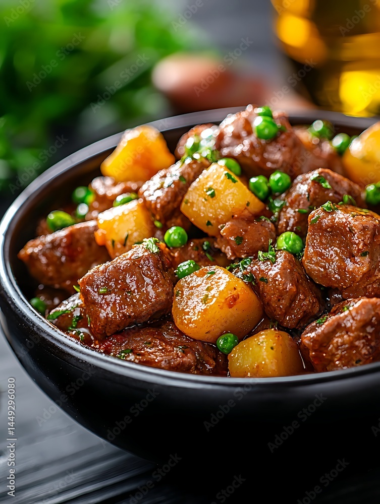 Hearty beef stew with potatoes and peas Hearty beef stew with potatoes and peas