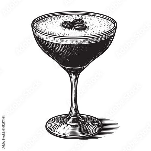 Espresso martini woodcut engraving vector illustration
