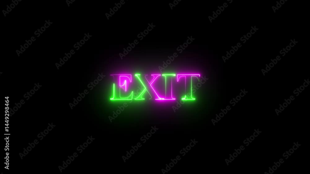 Exit text animation. Abstract neon exit text effect, EXIT word icon animation on black background with alpha channel Exit text animation. Abstract neon exit text effect, EXIT word icon animation on black background with alpha channel