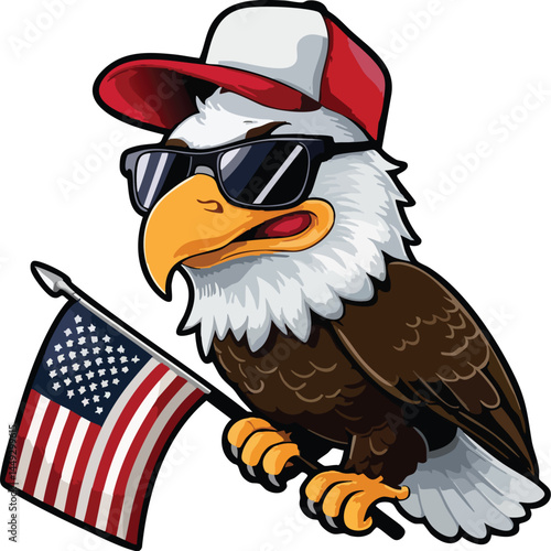Patriotic Eagle Cartoon Waving American Flag