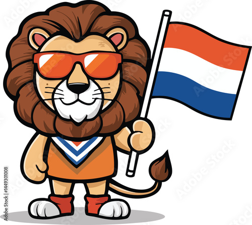 Dutch Lion Cartoon with Flag