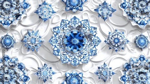 Intricate Blue and White Mandala Floral Pattern Design