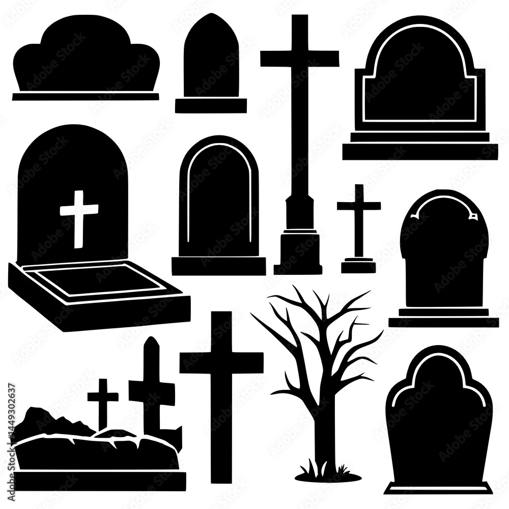 cemetery icon set on white