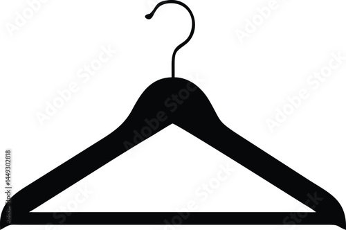 A minimalist black clothes hanger stands poised against a pristine white backdrop ready for apparel