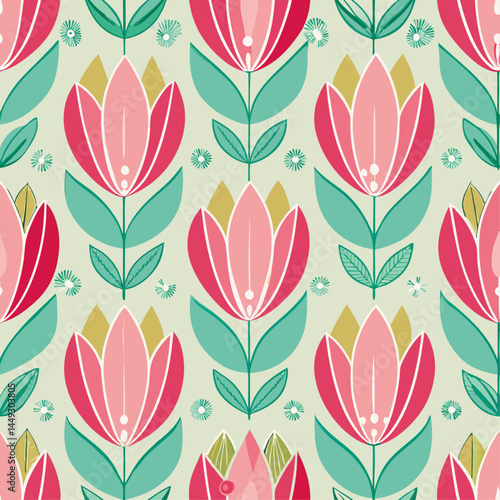 Colourful vintage flower art seamless pattern