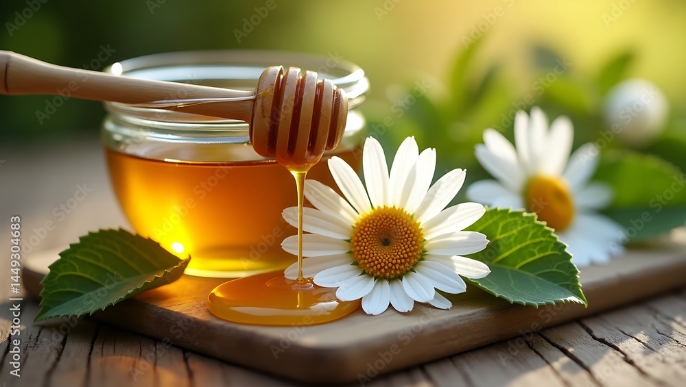Honey jar in nature setting Honey jar in nature setting