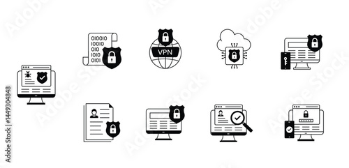 Cyber defense icons depicting security measures
