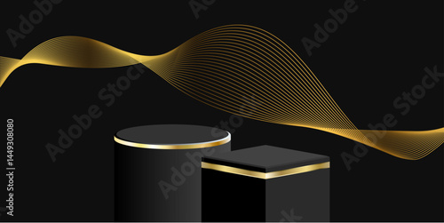 Elegant 3D luxury podium vector featuring dynamic lighting and gold accents. Ideal for premium product displays, branding, and modern promotional visuals