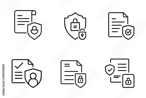Document protection icons set varied styles