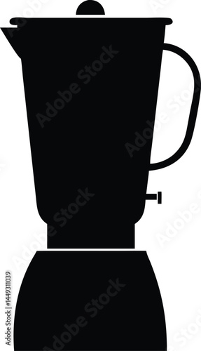 A stark black blender stands prominently against the white backdrop, defined by minimalist elegance