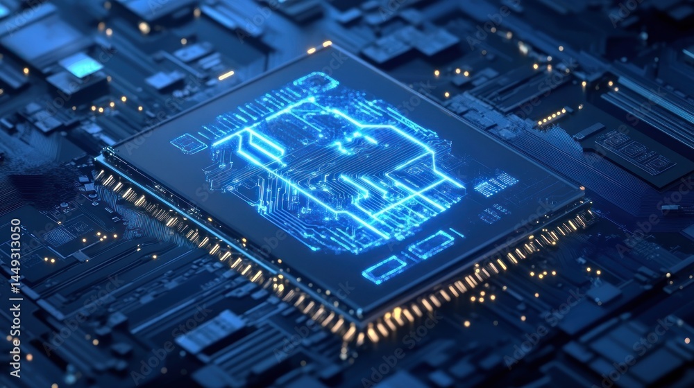 Fototapeta premium Bitcoin Cryptocurrency Chip: Digital Currency Technology