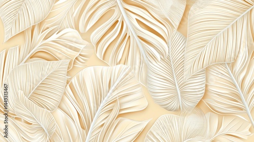 Pastel cream colored tropical leaves