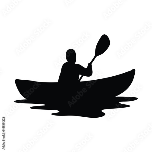 Silhouette of a person kayaking on a river or lake