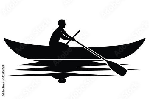 Silhouette of a person kayaking on a river or lake