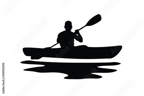 Silhouette of a person kayaking on a river or lake