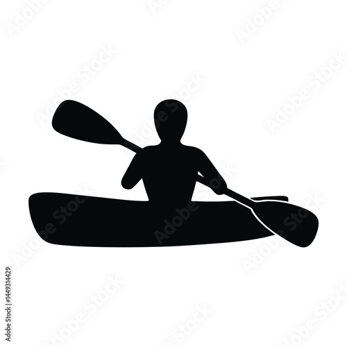 Silhouette of a person kayaking on a river or lake