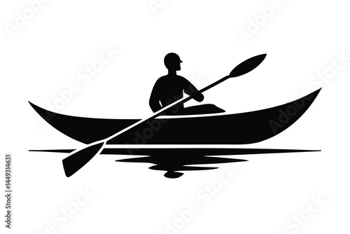 Silhouette of a person kayaking on a river or lake