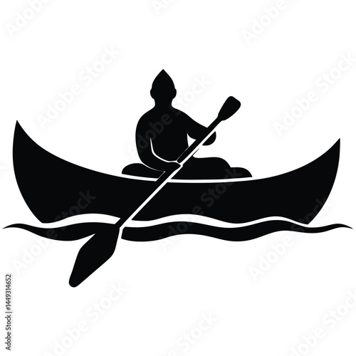Silhouette of a person kayaking on a river or lake