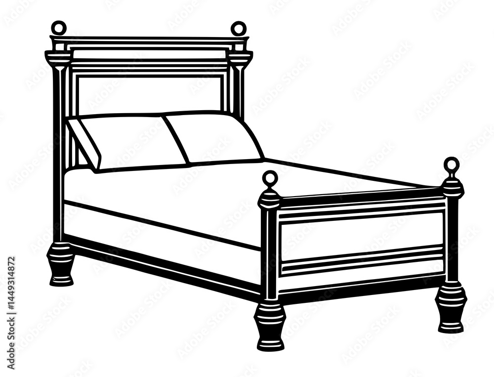 bed with a pillow sketch.