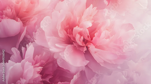 Fototapeta Naklejka Na Ścianę i Meble -  Abstract watercolor background with pink peony flowers. Romantic wallpaper design for wedding invitation card.